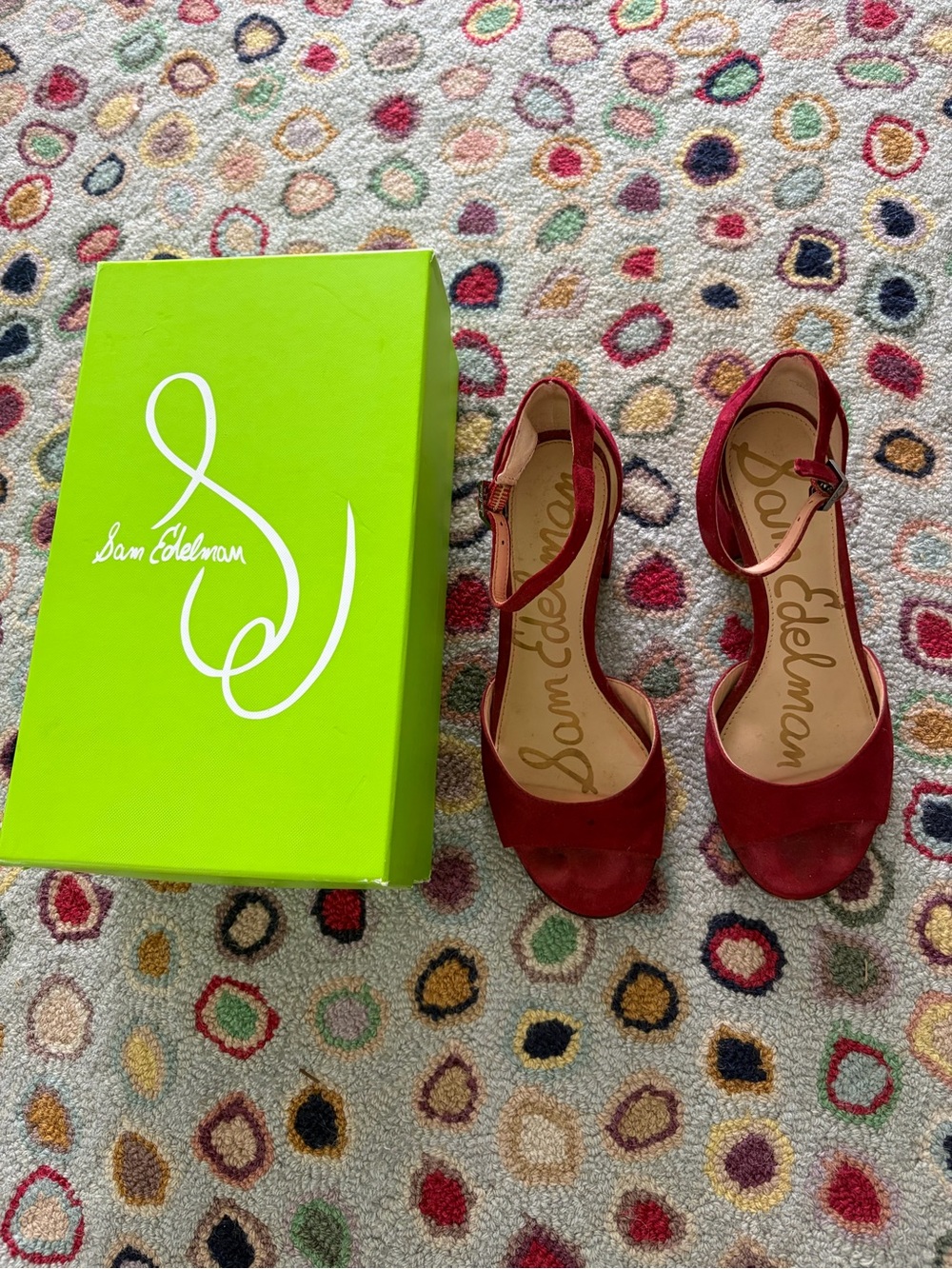 Sam Edelman Red Suede Open-Toe Ankle-Strap Heels